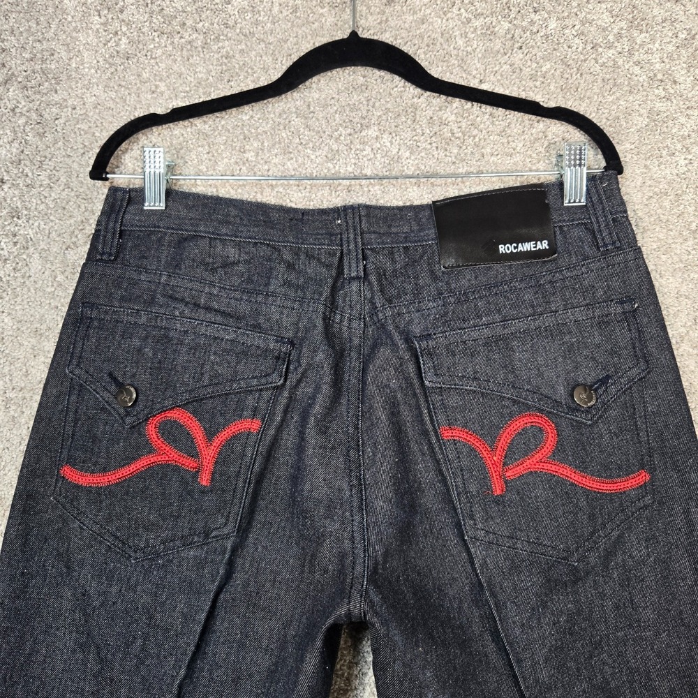 Rocawear Jeans Mens 34x32 Gray Classic Fit red Embroidered Logo Streetwear Y2k